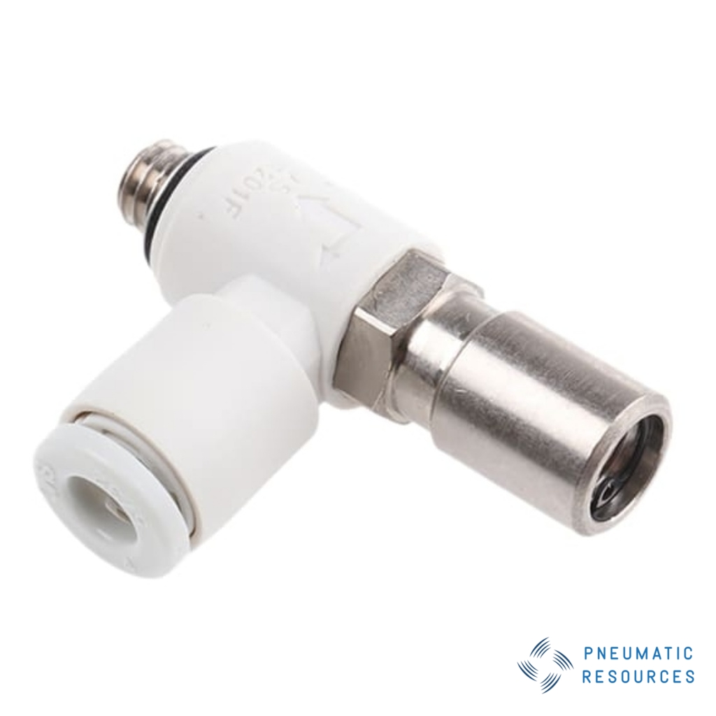 Picture of AS Series Threaded Speed Controller, M5 x 0.8 Male Inlet Port x M5 x 0.8 Male Outlet Port x 4mm Tube Outlet Port, SMC, AS1201F-M5-04D