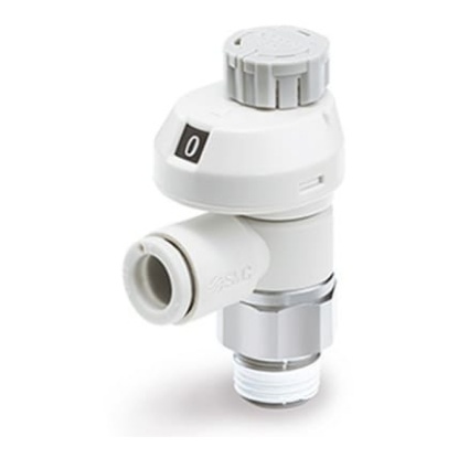 Picture of AS Series Threaded Speed Controller, R 1/4 Male Inlet Port, 8mm Tube Inlet Port x G 1/8 Male Outlet Port x 8mm Tube, SMC, AS2201FS-01-08S