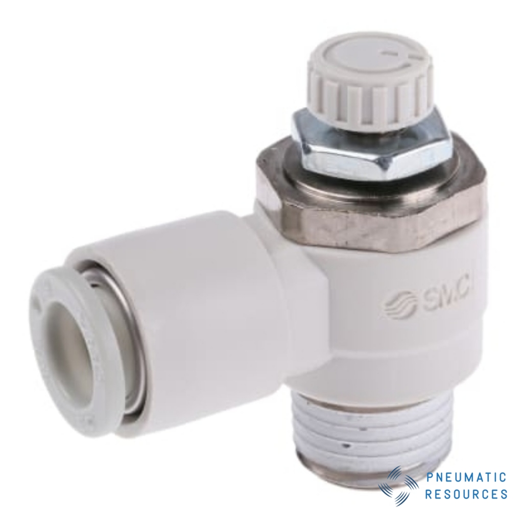 Picture of AS Series Threaded Speed Controller, R 1/4 Male Inlet Port x R 1/4 Male Outlet Port x 8mm Tube Outlet Port, SMC, AS2201F-02-08S