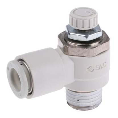Picture of AS Series Threaded Speed Controller, R 1/4 Male Inlet Port x R 1/4 Male Outlet Port x 8mm Tube Outlet Port, SMC, AS2201F-02-08S
