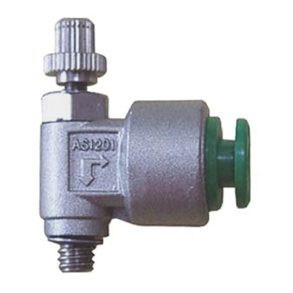 Picture of AS Series Threaded Speed Controller, R 1/8 Male Inlet Port x R 1/8 Male Outlet Port x 6mm Tube Outlet Port, SMC, AS2201-01-F06S