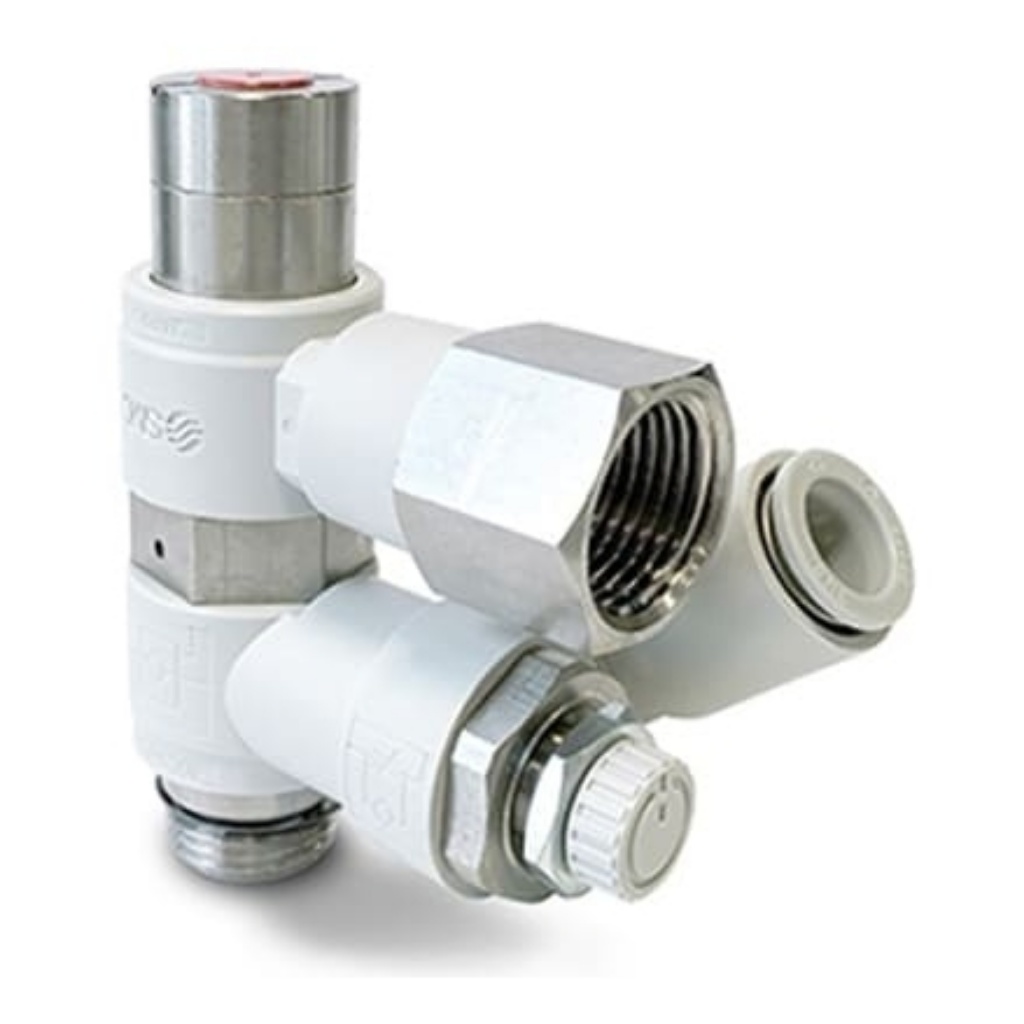 Picture of AS Series Threaded Speed Controller, UNI 1/4 Male Inlet Port x 8mm Tube Outlet Port, SMC, ASP430F-U02-08-X352