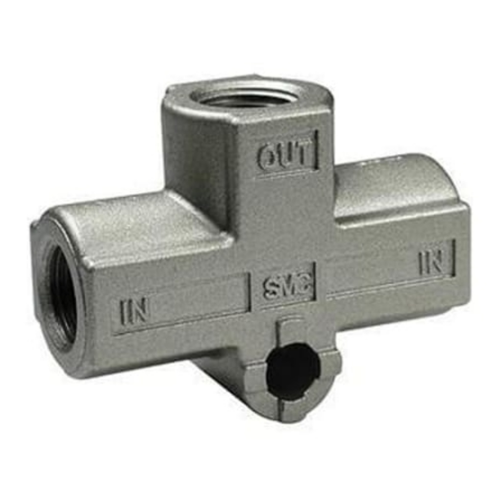Picture of VR Series, Pneumatic Shuttle Valve Threaded Connection, Rc 1/8 Thread, 10 bar Max Operating Pressure, SMC, VR1210-01