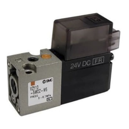 Picture of 3/2 Pneumatic Solenoid Valve - Spring/Solenoid Metric M5 VZ100 Series 24V dc, SMC, VZ110-5MOZ-M5-Q