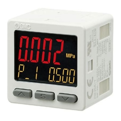 Picture of PNP Open Collector 2 Outputs + Analogue Voltage Pressure Switch, M5 x 0.8 -1bar to 10bar, SMC, ISE20A-T-M5-J